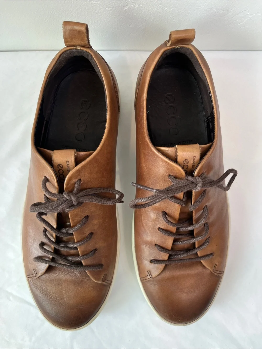 ECCO Soft 7 Cognac Brown Leather Lace Up Sneakers Mens US 9 EU 43 UK 9.5 440604